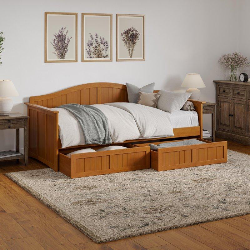 Beyaz Masif Ahşap 2 Çekmeceli Daybed Karyola - 201x102 cm - 330416