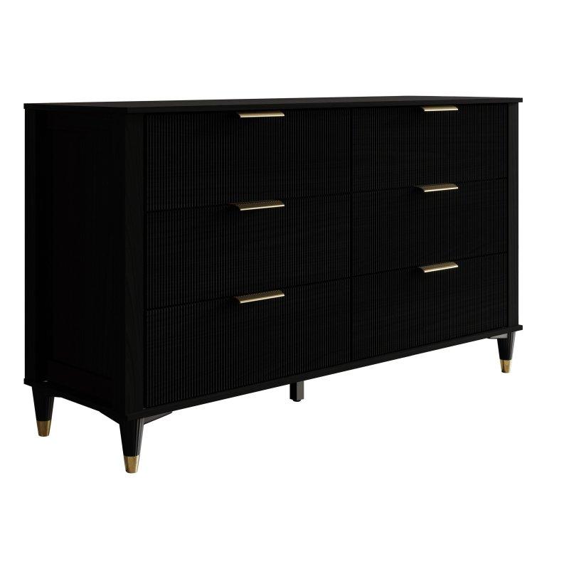 Beyaz Masif Ahşap 6 Çekmeceli Gold Detaylı Şifonyer - 134 cm - 295121