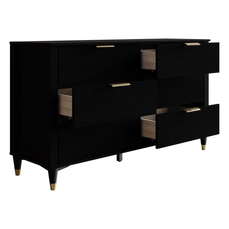 Beyaz Masif Ahşap 6 Çekmeceli Gold Detaylı Şifonyer - 134 cm - 295121