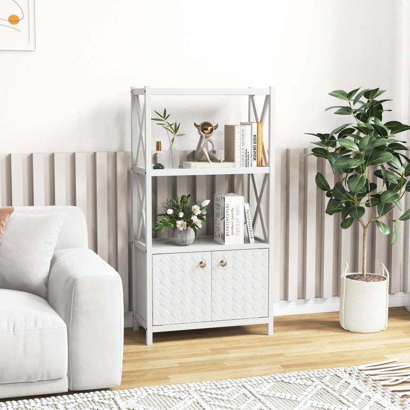 Beyaz Masif Ahşap Açık Raflı ve Çift Kapaklı Çok Amaçlı Banyo Dolabı - 120 cm - 333541