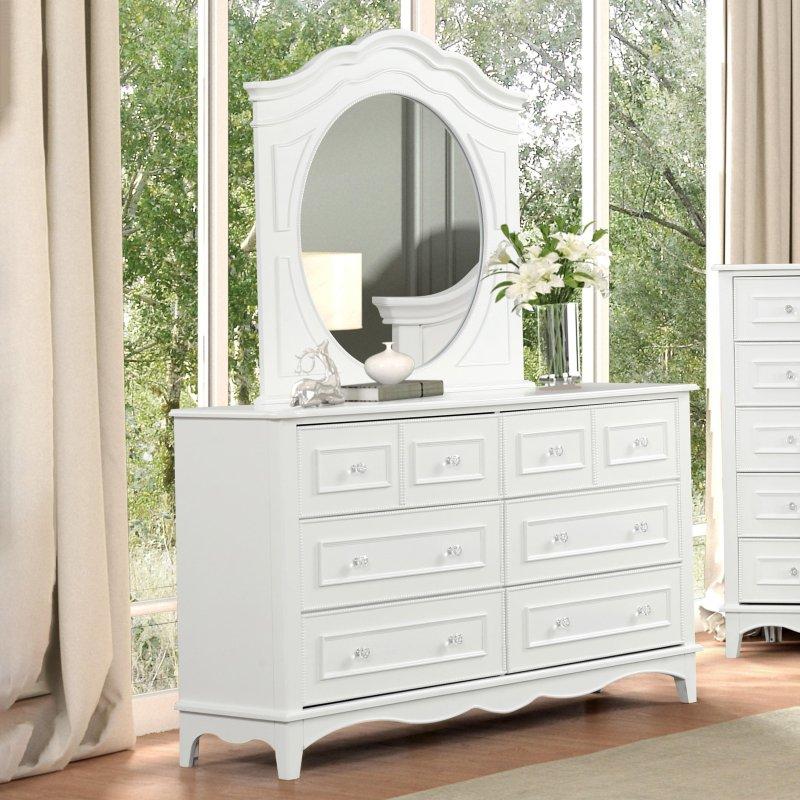 Beyaz Masif Ahşap Aynalı 6 Çekmeceli Şifonyer Seti - 152 cm - 303284