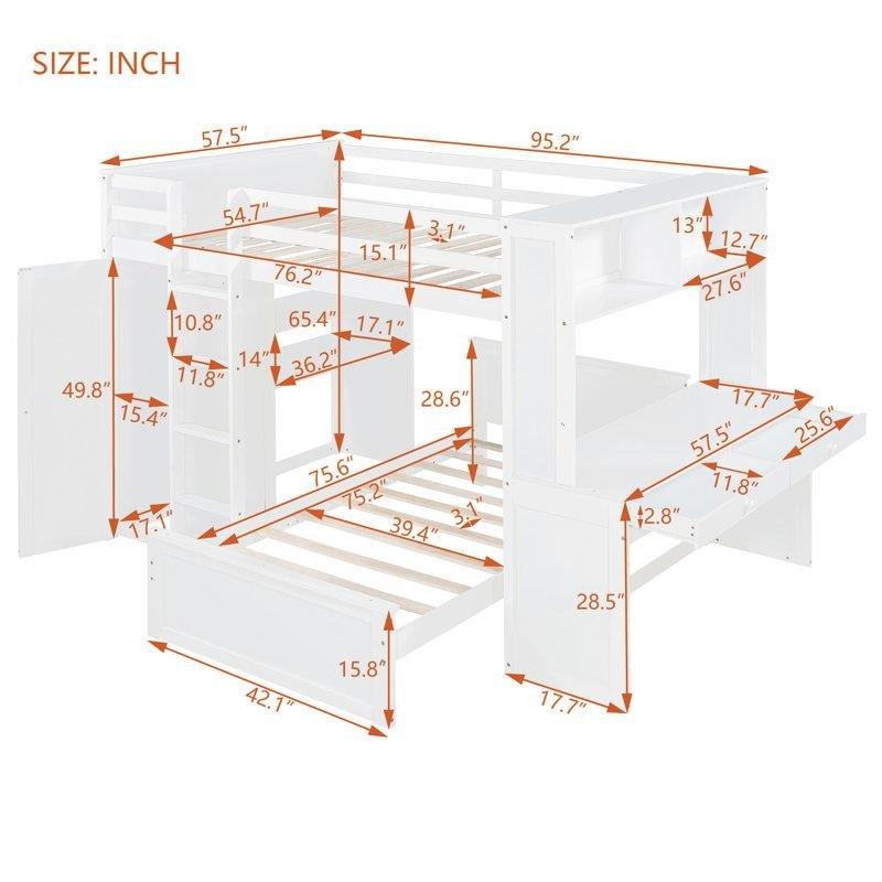Beyaz Masif Ahşap Çalışma Masalı Gardıroplu ve Kitaplıklı L Ranza - 246280