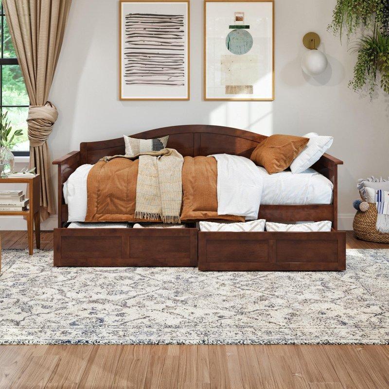 Beyaz Masif Ahşap Çekmeceli Daybed Karyola - 330546