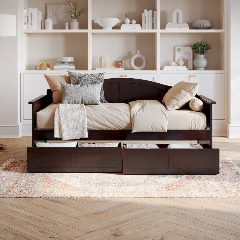 Beyaz Masif Ahşap Çekmeceli Daybed Karyola - 330546