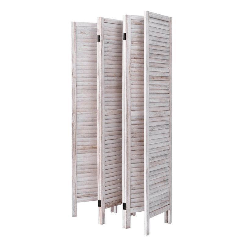 Beyaz Masif Ahşap Çıtalı Katlanır Paravan - 244x170 cm - 321150