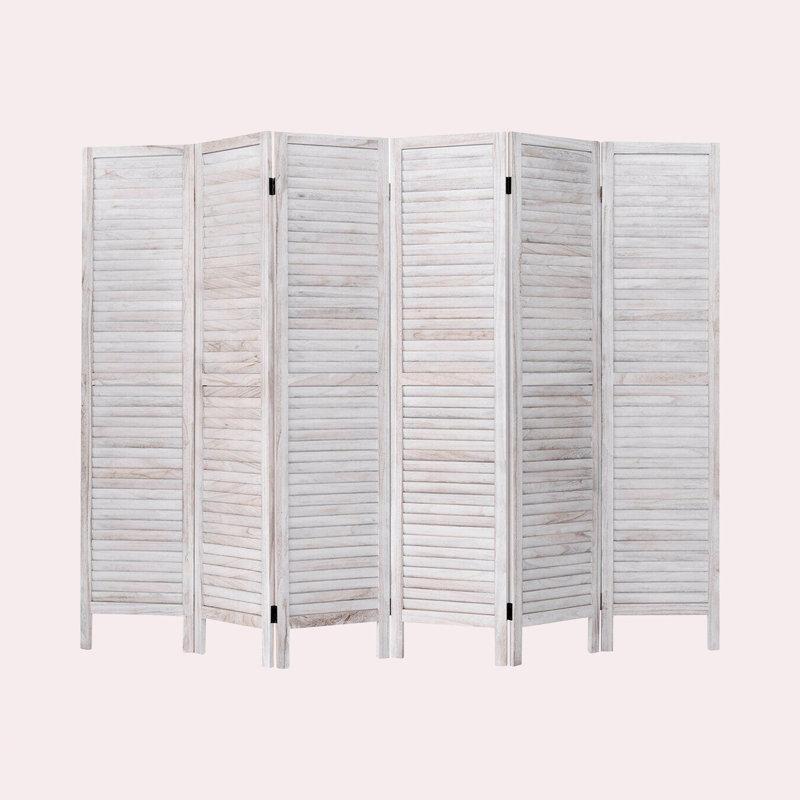 Beyaz Masif Ahşap Çıtalı Katlanır Paravan - 244x170 cm - 321150