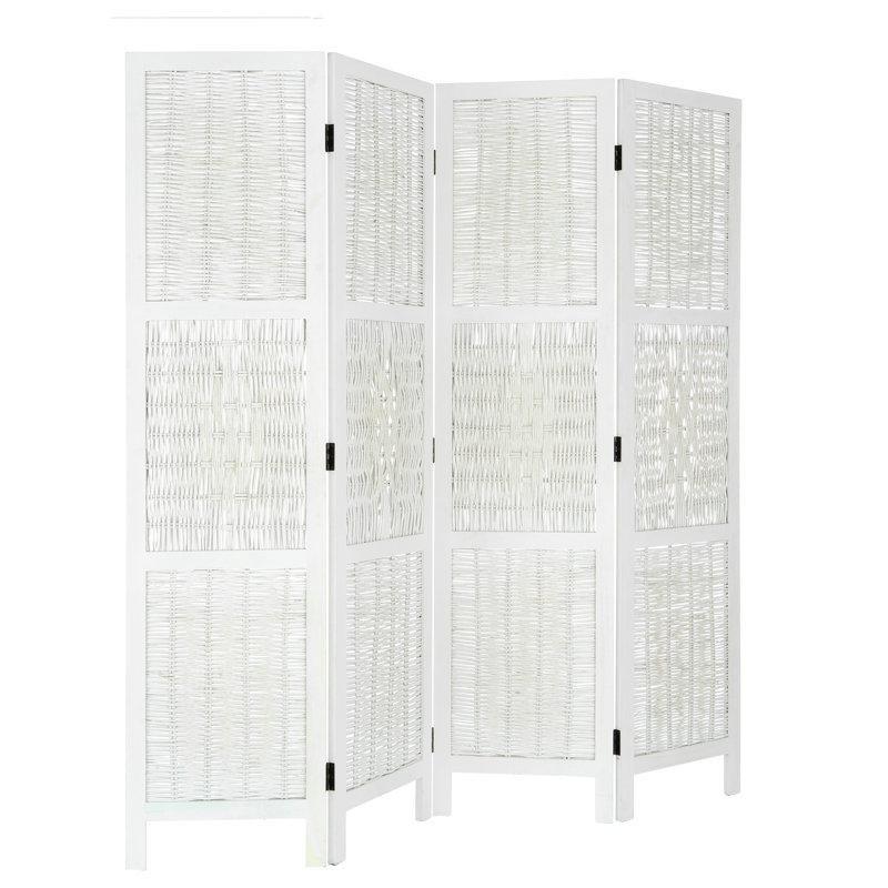 Beyaz Masif Ahşap Hasır Katlanır Paravan - 171x160x3 cm - 321043