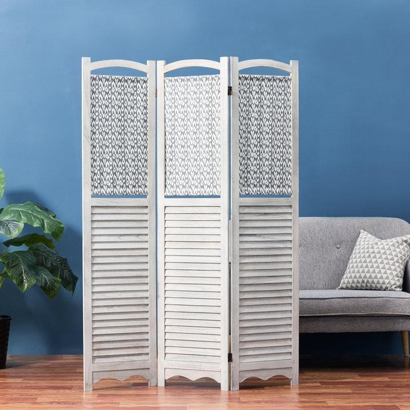 Beyaz Masif Ahşap Katlanır 3 Panelli Paravan - 171x122 cm - 321385