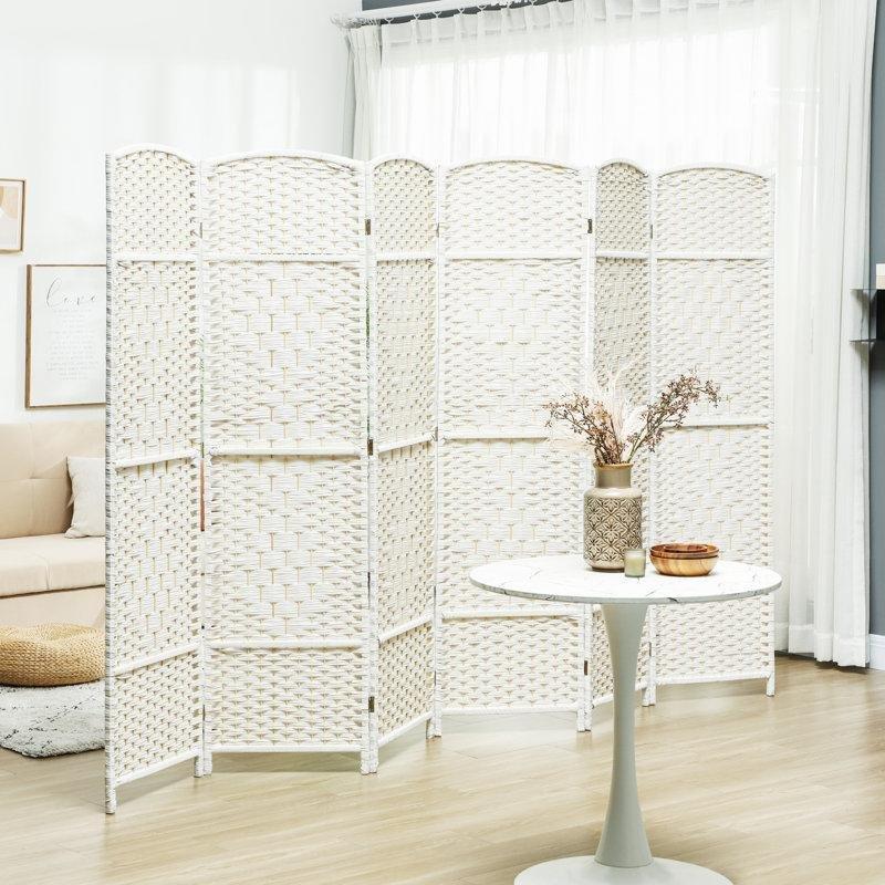 Beyaz Masif Ahşap Katlanır 6 Panelli Paravan - 270x2 cm - 321180