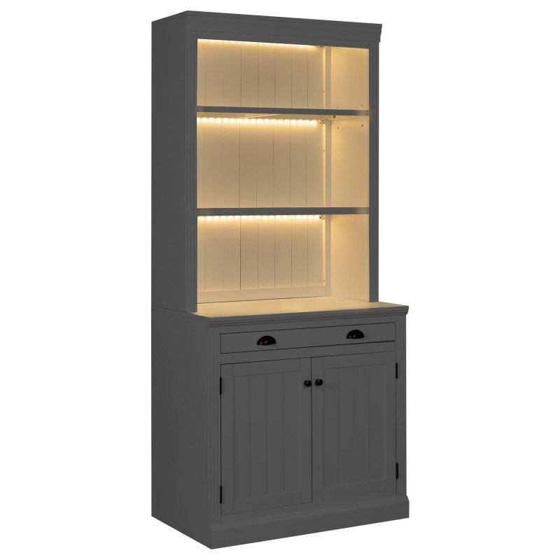Beyaz Masif Ahşap LED Aydınlatmalı Çekmeceli ve Dolaplı Kitaplık - 91x57x212 cm - 312549