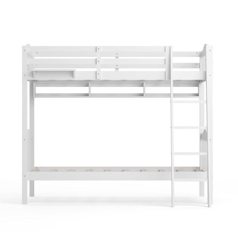 Beyaz Masif Ahşap LED Aydınlatmalı ve Şarj İstasyonlu 2 Raflı Ranza - 246336