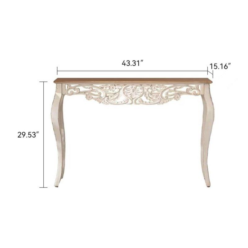 Beyaz Masif Ahşap Oymalı Eskitme Kavisli Bacaklı Dresuar - 111 cm - 332078