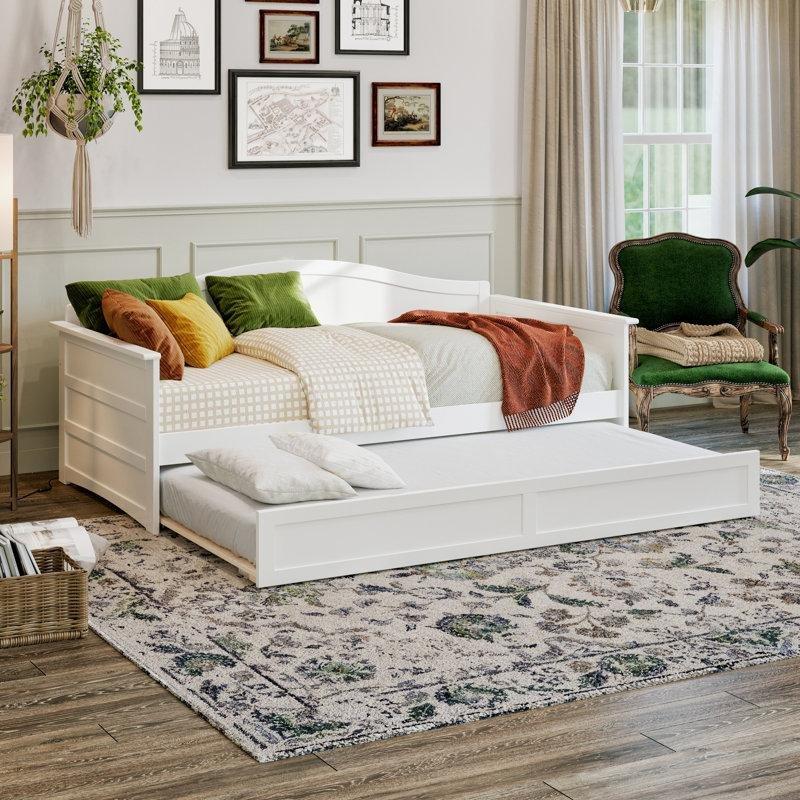 Beyaz Masif Ahşap Sırtlıklı Yavru Yataklı Karyola - 200x102 cm - 328903