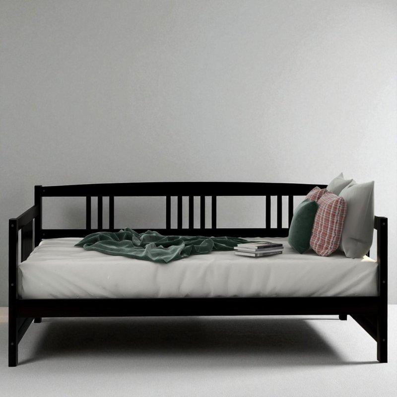 Beyaz Masif Ahşap Üç Kenarlı Korkuluklu Vintage Daybed Karyola - 199x108x90 cm - 330176