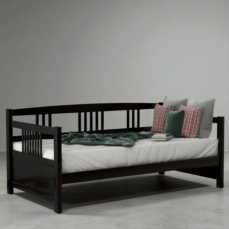 Beyaz Masif Ahşap Üç Kenarlı Korkuluklu Vintage Daybed Karyola - 199x108x90 cm - 330176