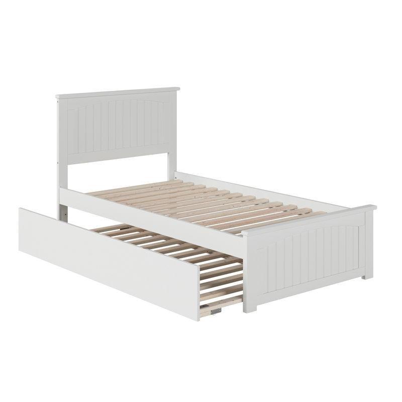 Beyaz Masif Ahşap USB Şarjlı Panelli Başlıklı Yavru Yataklı Karyola - 111 cm - 329210