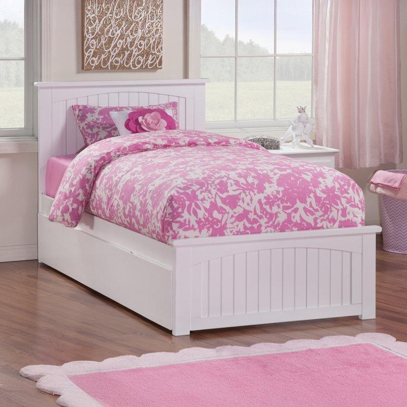 Beyaz Masif Ahşap USB Şarjlı Panelli Başlıklı Yavru Yataklı Karyola - 111 cm - 329210