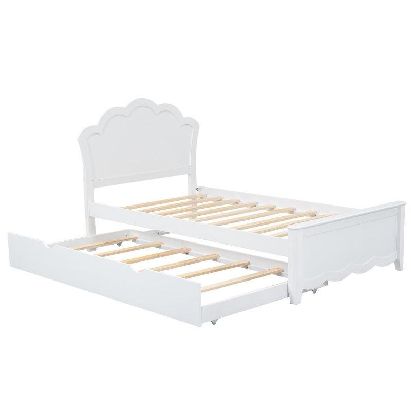 Beyaz Masif Ahşap ve MDF Başlıklı Yavru Yataklı Karyola - 203 cm - 328741