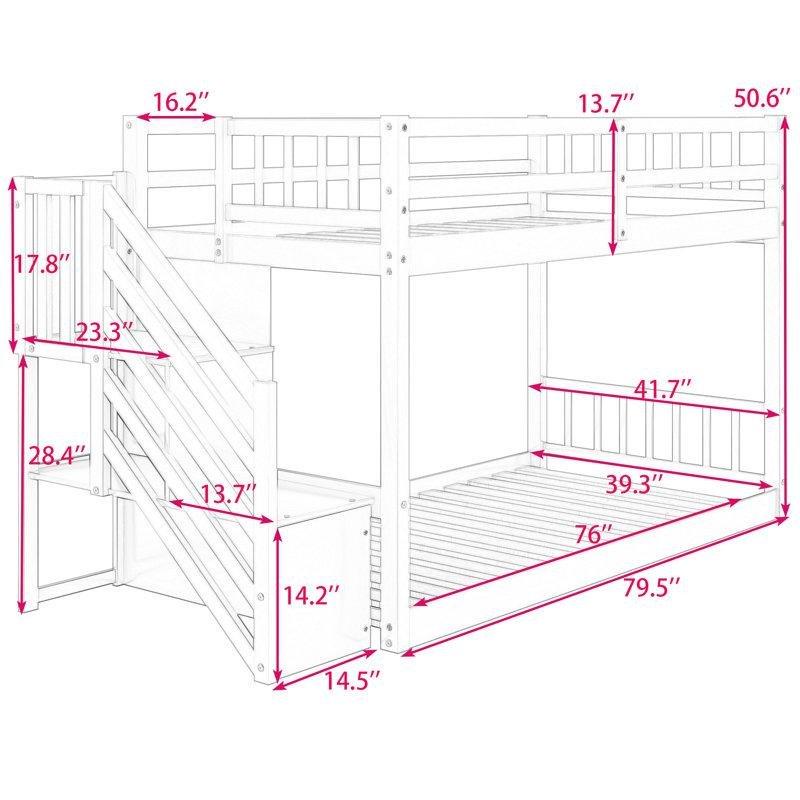 Beyaz Masif Ahşap ve MDF Depolamalı Merdivenli Ranza - 246291