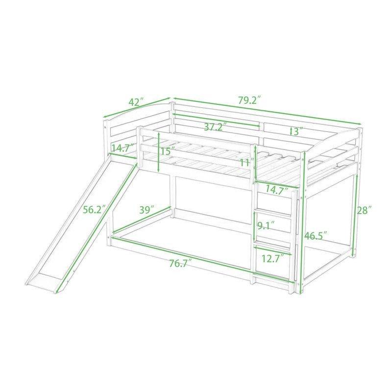 Beyaz Masif Ahşap ve MDF Kaydıraklı Merdivenli Ranza - 215x201 cm - 246684