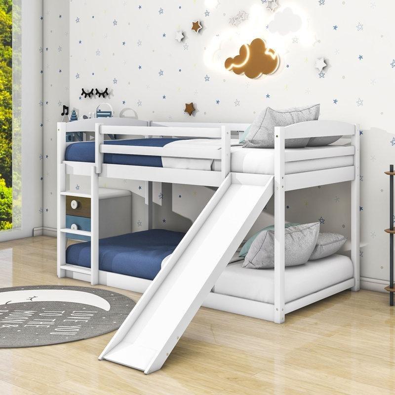 Beyaz Masif Ahşap ve MDF Kaydıraklı Ranza - 107x201 cm - 247763