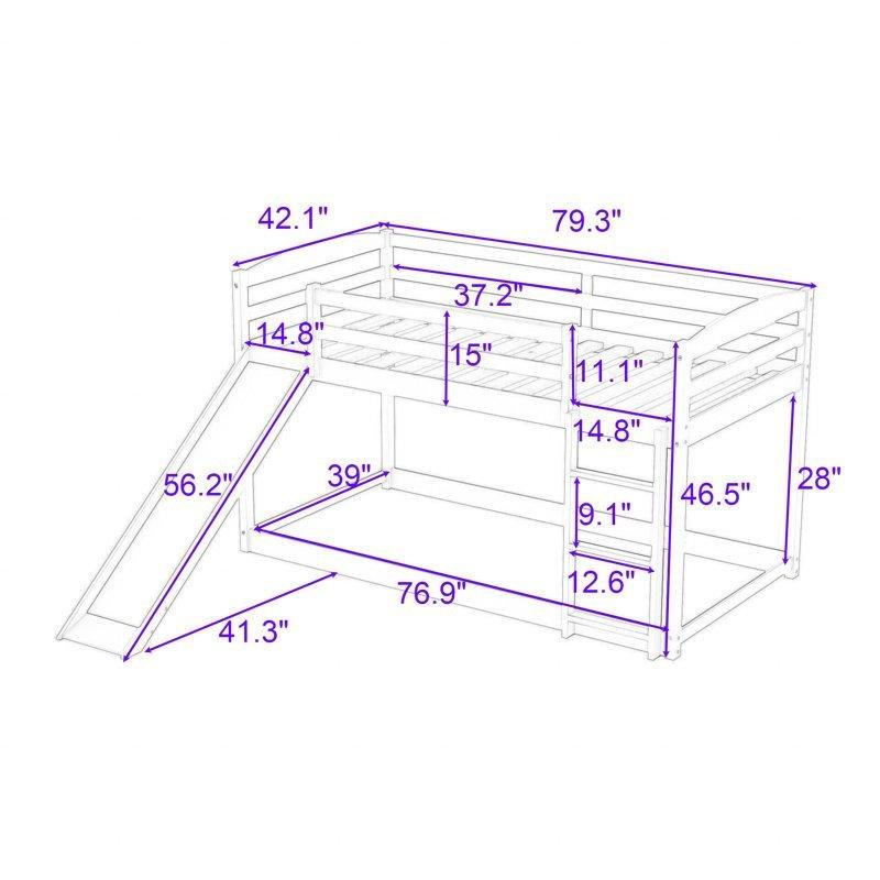 Beyaz Masif Ahşap ve MDF Kaydıraklı Ranza - 107x201 cm - 247763