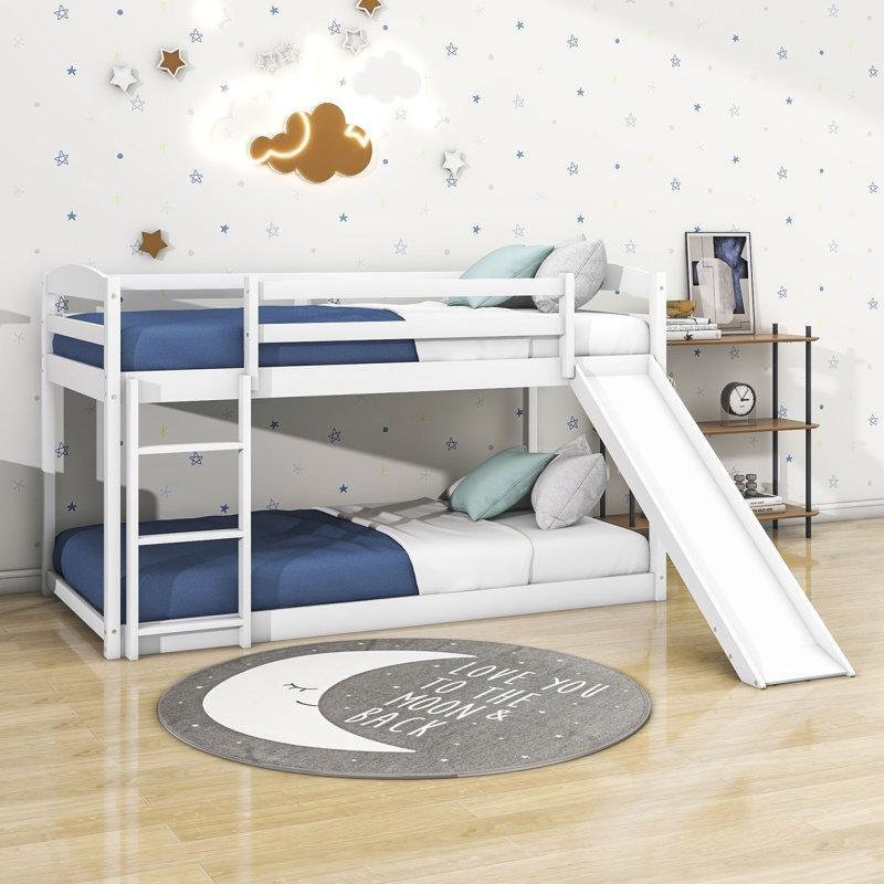 Beyaz Masif Ahşap ve MDF Kaydıraklı Ranza - 107x201 cm - 247763