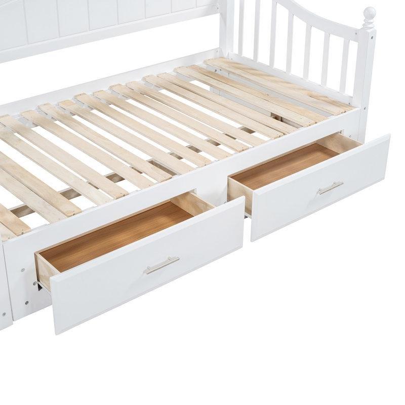 Beyaz Masif Ahşap ve MDF USB Şarj İstasyonlu Raflı Yavru Yataklı Karyola - 329145