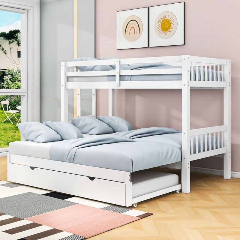 Beyaz Masif Ahşap ve MDF Yavru Yataklı Dahili Merdivenli Ranza - 109x200 cm - 247393