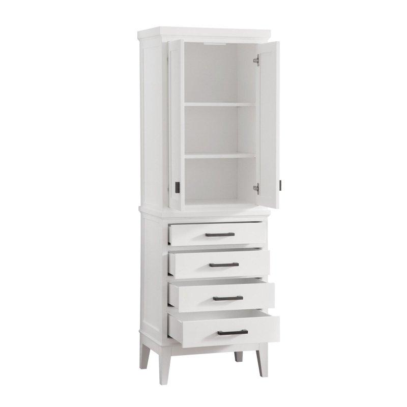 Beyaz Masif Ahşap Yavaş Kapanır Kapaklı ve Çekmeceli Çok Amaçlı Banyo Dolabı - 61x181 cm - 334314