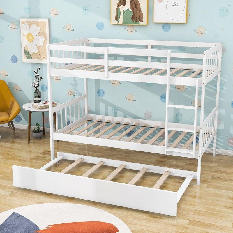 Beyaz Masif Ahşap Yavru Yataklı Ayrılabilen Ranza - 246386