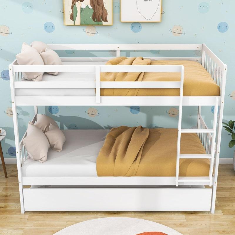 Beyaz Masif Ahşap Yavru Yataklı Ayrılabilen Ranza - 246386