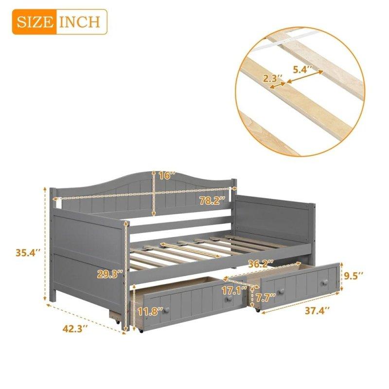 Beyaz Masif Çam Ağacı 2 Çekmeceli Daybed Karyola - 199x108 cm - 330150
