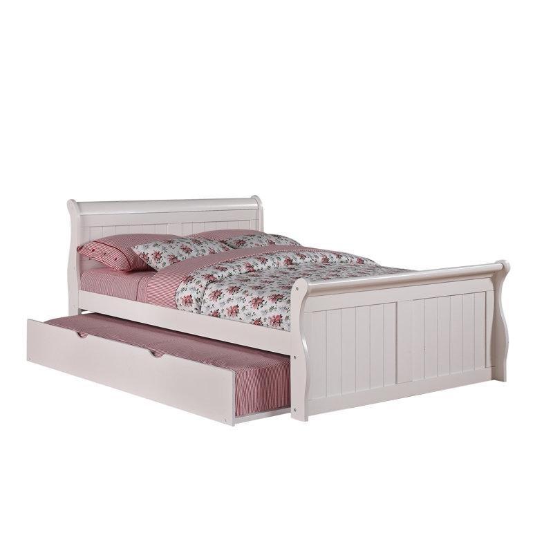 Beyaz Masif Çam Ağacı Kızak Tasarımlı Platform Yavru Yataklı Karyola - 144x216 cm - 329482