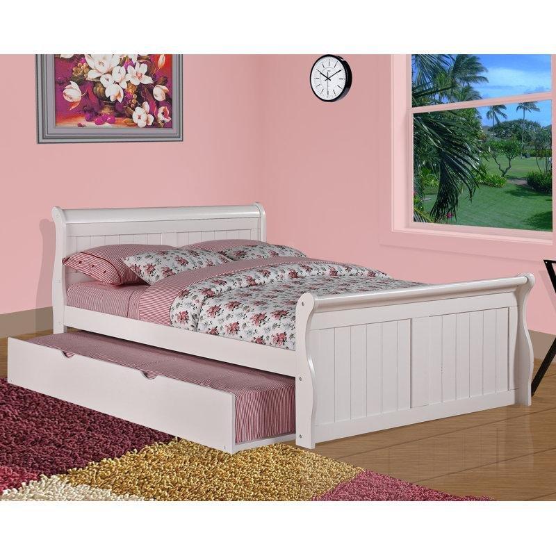 Beyaz Masif Çam Ağacı Kızak Tasarımlı Platform Yavru Yataklı Karyola - 144x216 cm - 329482