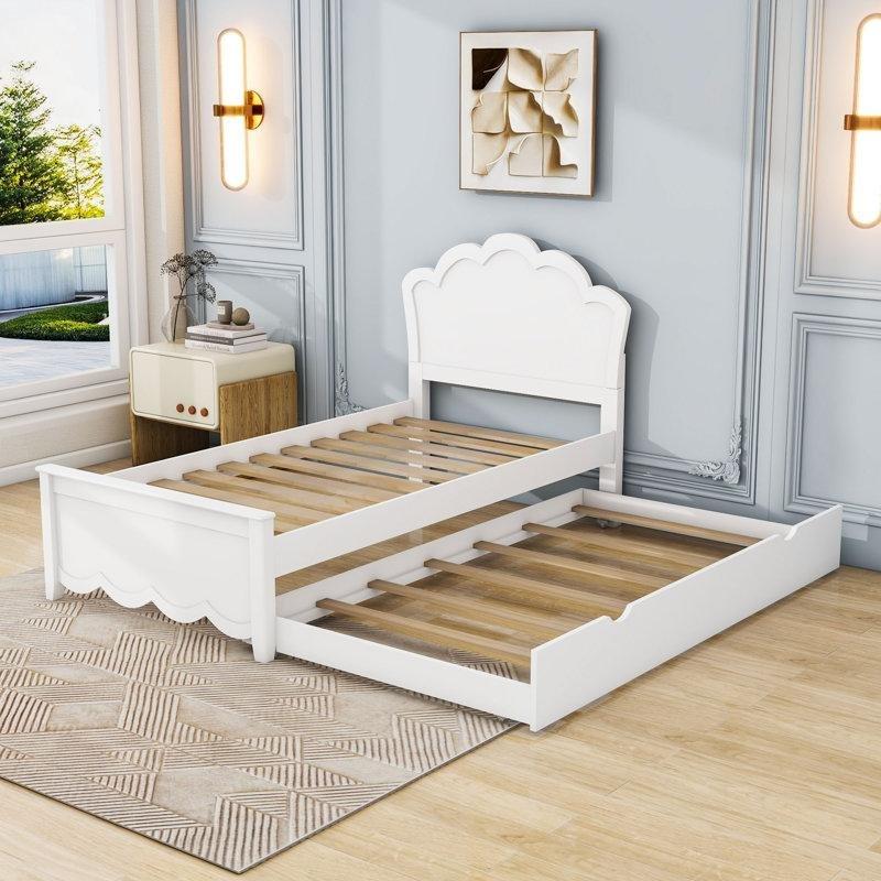 Beyaz Masif Çam Ağacı ve MDF Başlıklı Yavru Yataklı Karyola - 115x203 cm - 328788