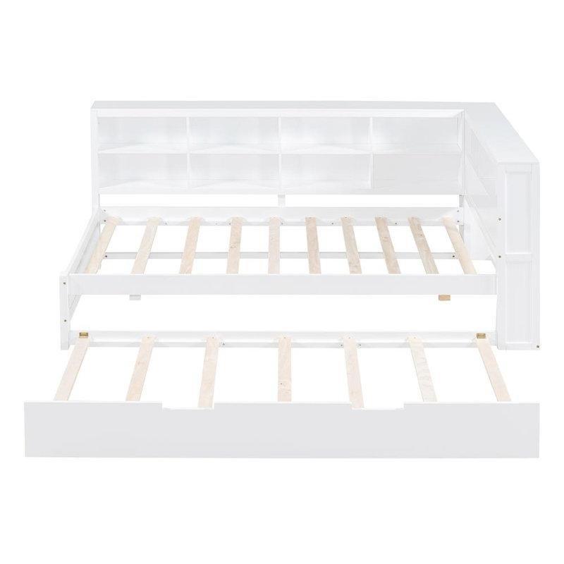 Beyaz Masif Çam Ağacı ve MDF USB Şarjlı Raflı Yavru Yataklı Karyola - 214 cm - 328733