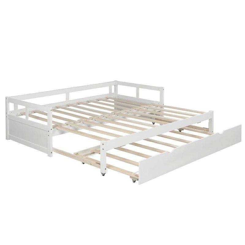 Beyaz Masif Çam Ahşap Genişleyebilir Yavru Yataklı Daybed Karyola - 199x301x59 cm - 330568