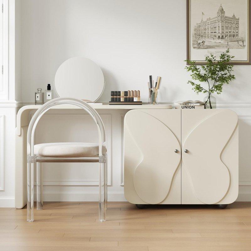 Beyaz Masif Çam Ahşap Kelebek Kapaklı Modern Makyaj Masalı Şifonyer - 308075