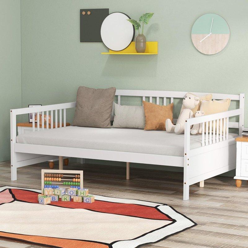 Beyaz Masif Çam Ahşap Yatak Altı Depolama Alanlı Daybed Karyola - 329943