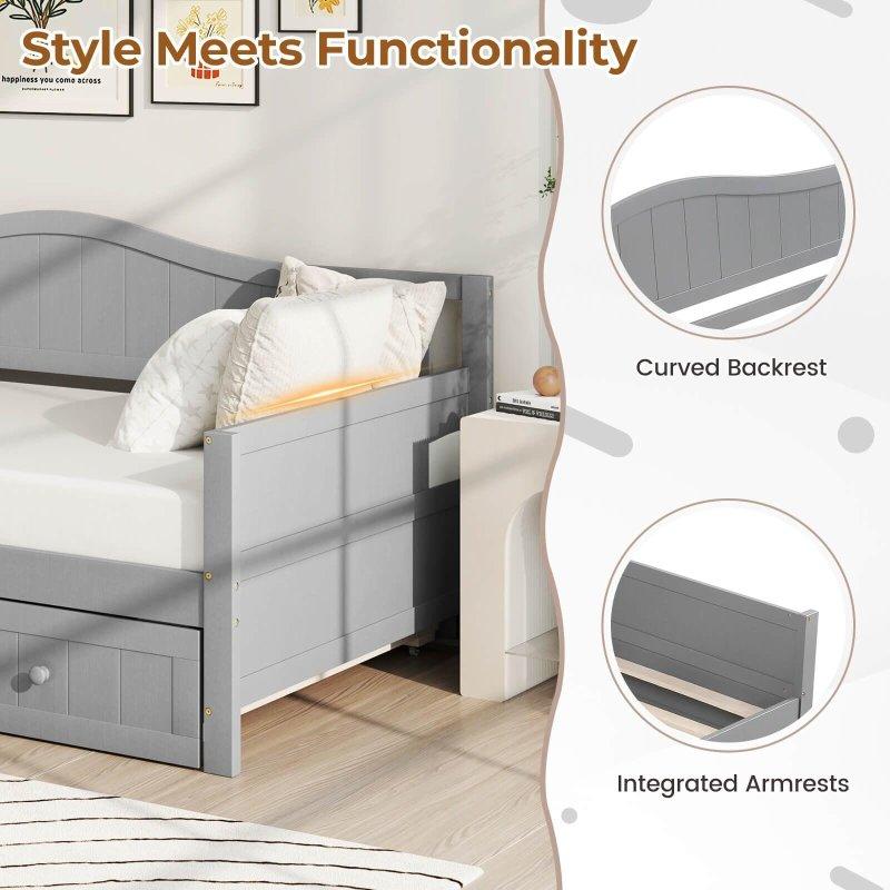 Beyaz Masif Çam Ahşap Yavru Yataklı Daybed Karyola - 202x105 cm - 329847