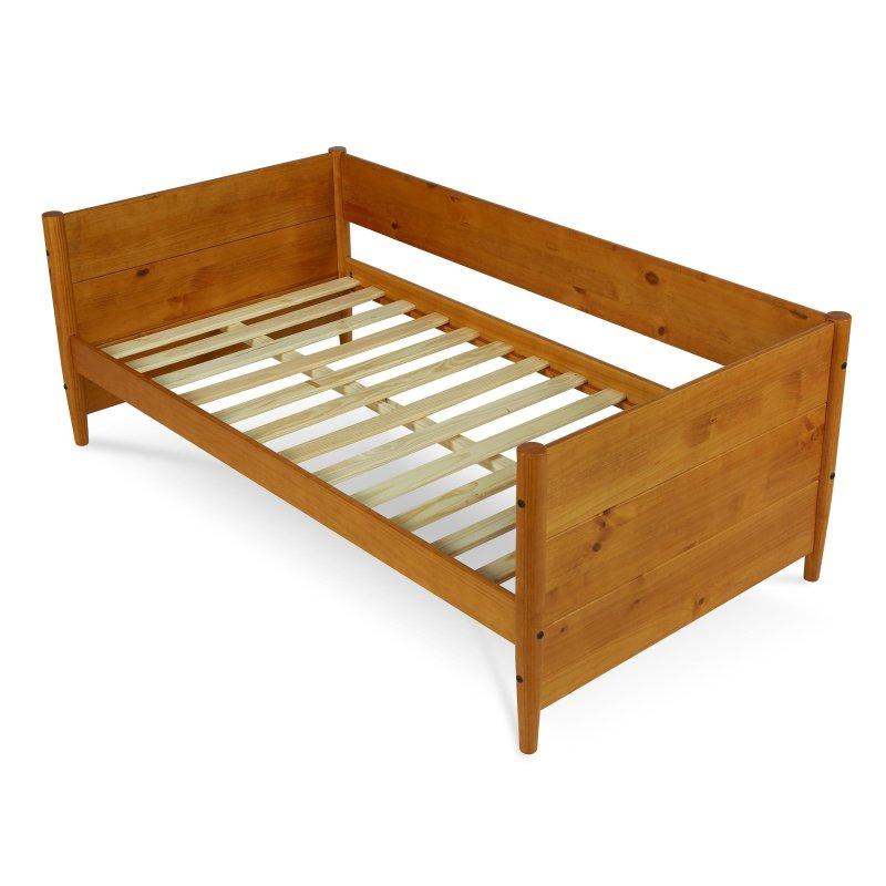 Beyaz Masif Çam Ahşap Yavru Yataklı Panel Başlıklı Daybed Karyola - 330444