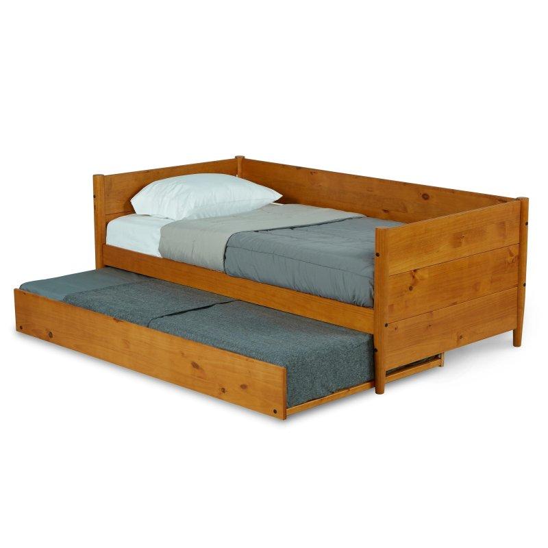 Beyaz Masif Çam Ahşap Yavru Yataklı Panel Başlıklı Daybed Karyola - 330444