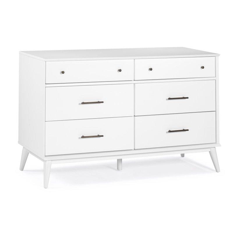 Beyaz Masif Çam Altı Çekmeceli Yüzyıl Ortası Modern Şifonyer - 301429
