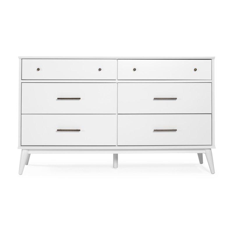 Beyaz Masif Çam Altı Çekmeceli Yüzyıl Ortası Modern Şifonyer - 301429