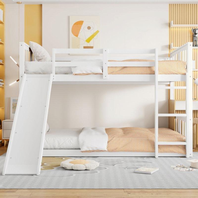 Beyaz Masif Çam ve Kontrplak L Şekilli Kaydıraklı Ranza - 247884