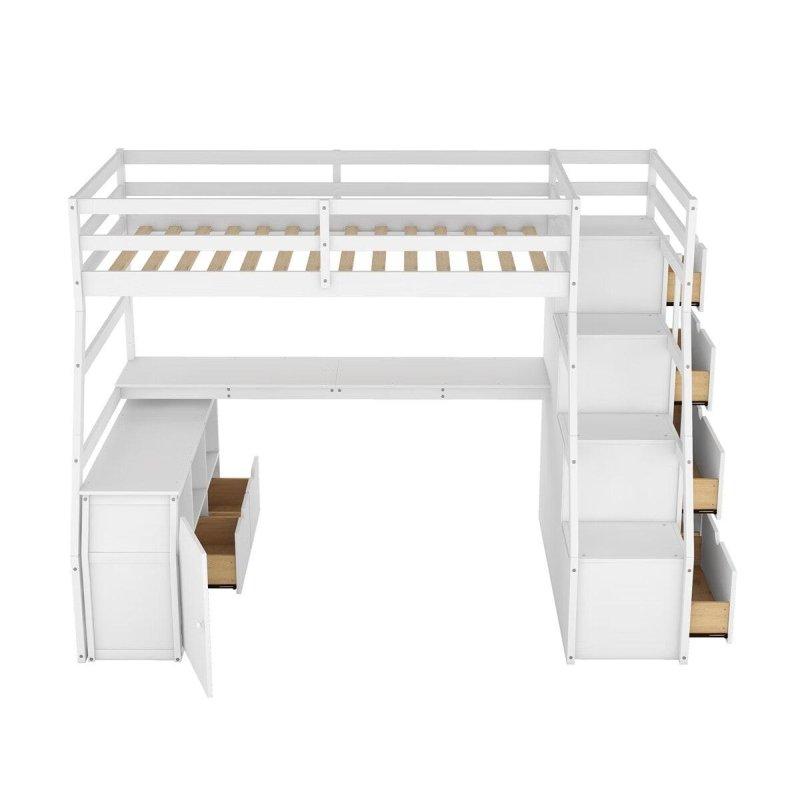 Beyaz Masif Çam ve MDF Çalışma Masalı 7 Çekmeceli 2 Raflı Ranza - 250037