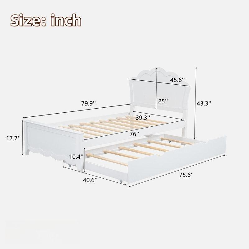 Beyaz Masif Çam ve MDF Çiçek Başlıklı Yavru Yataklı Karyola - 116x203 cm - 329578