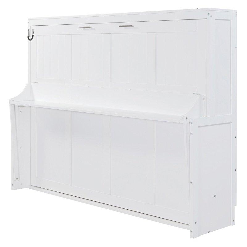 Beyaz Masif Çam ve MDF Katlanır Masalı Hidrolik Sistemli Queen Size Duvar Yatağı - 263715