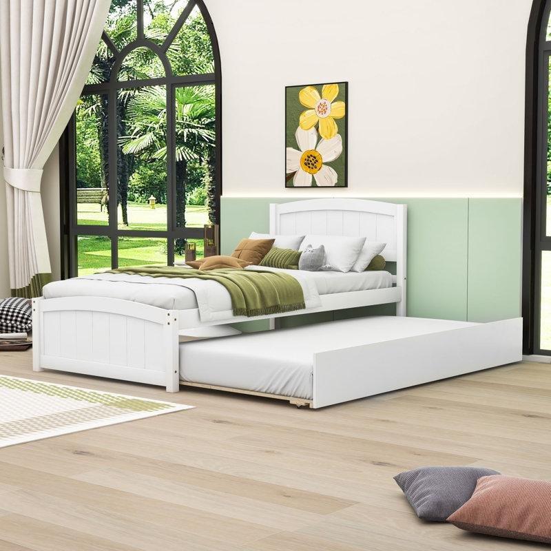 Beyaz Masif Çam ve MDF Kemerli Başlıklı Yavru Yataklı Karyola - 107x203 cm - 329137